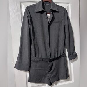 ZARA Gray Long Sleeve SHORTS JUMPSUIT